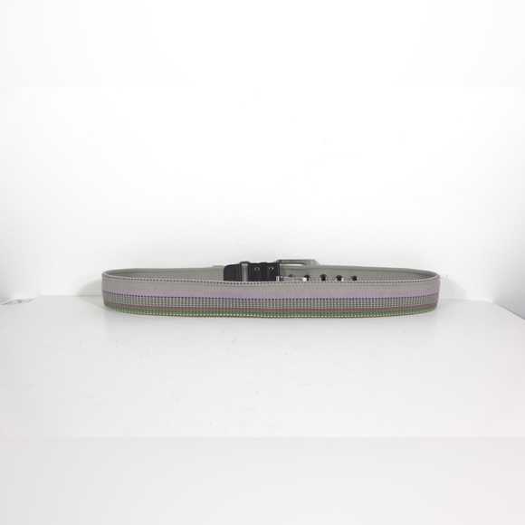 Colourful Wide Fabric Belt with Antiqued Silver Buckle Gray Pink Green Yellow - Picture 5 of 6